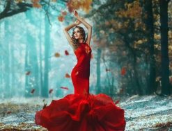 Red Color Woman in Forest - People Paint By Number