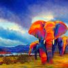 Colorful Elephants modern art canvas - DIY Paint By Numbers - Numeral Paint