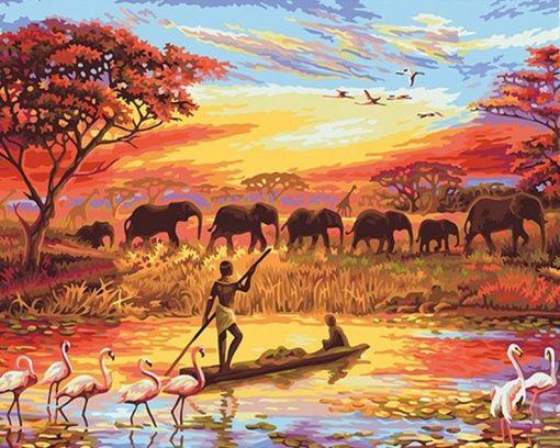 colorful Elephants modern art canvas  - DIY Paint By Numbers - Numeral Paint