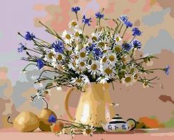 Blue White Flowers - DIY Paint By Numbers - Numeral Paint