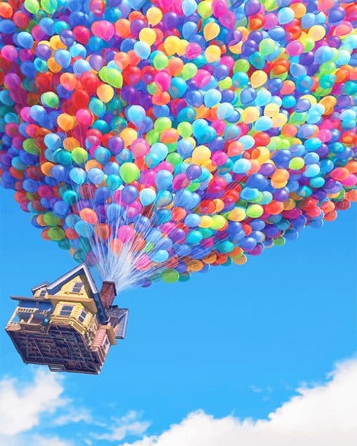 Colorful balloons flying house adult paint by numbers