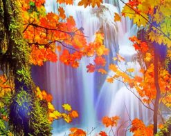 Beautiful Waterfall Autumn paint by number