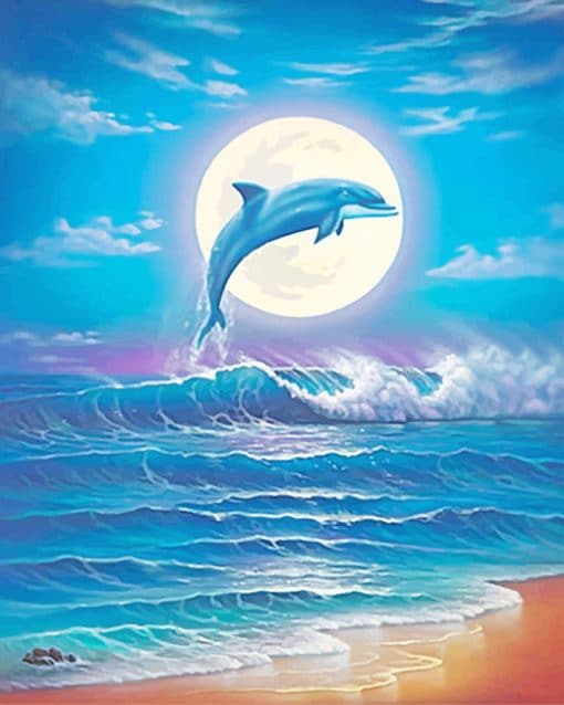 Dolphin on waves adult paint by numbers