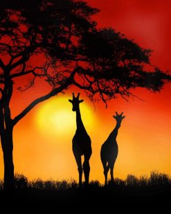 Giraffe Sunset adult paint by numbers