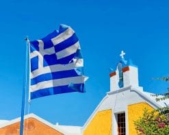 Greek flag Church Santorini Greece adult paint by numbers