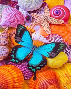 Seashells blue butterfly adult paint by numbers