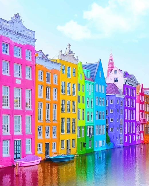 colorful buildings adult paint by numbers