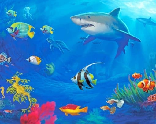 Colorful Fish And Shark paint by number