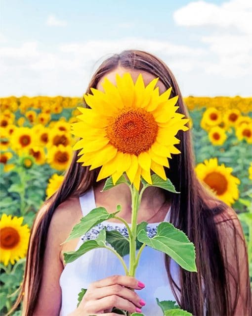 Cute Girl Sunflowers paint by number