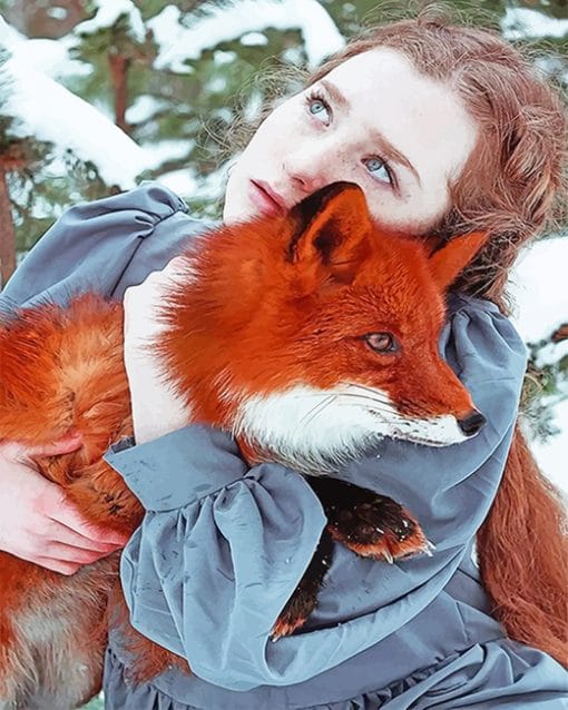 Girl Hugging Fox paint by number