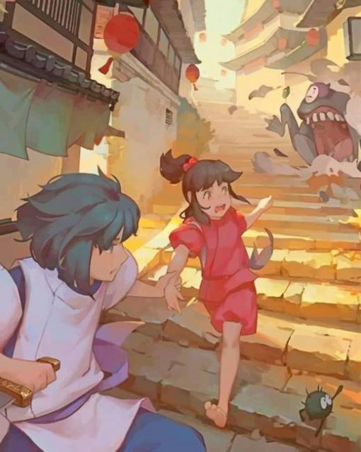 Haku And Chihiro Running paint By Numbers