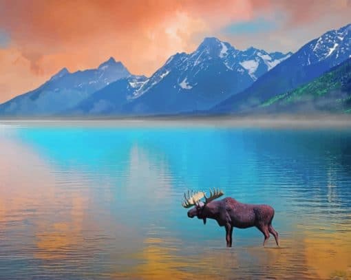 Moose In Lake paint By Numbers