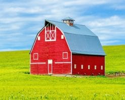 Red Barn In Field paint by number