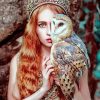 Stunning Girl With Owl paint by number