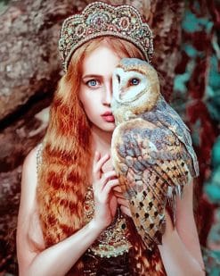 Stunning Girl With Owl paint by number