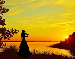 Sunset Violinist Woman paint by number