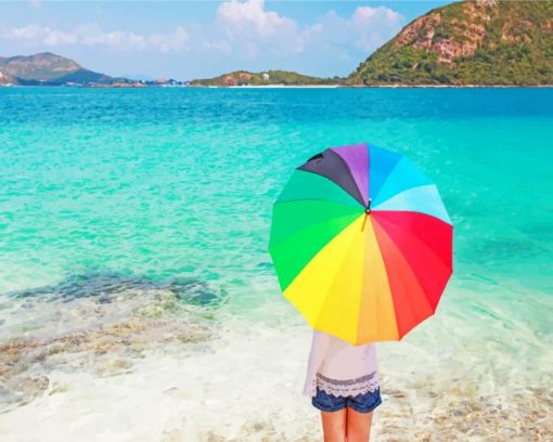 Beach Girl With Umbrella paint by number