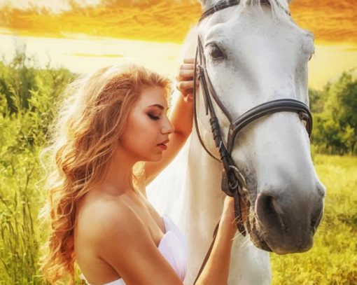 Girl With White Horse paint by number