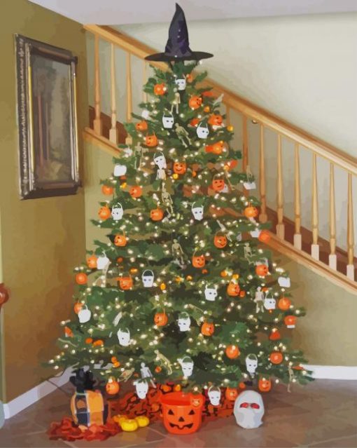 Halloween Fall Christmas Tree paint by numbers