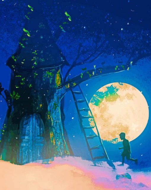 Kid And Tree Moon Silhouette paint by number