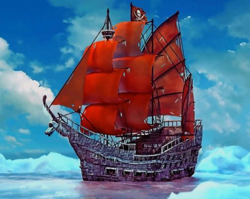 Red Sail Pirate Ship paint by number