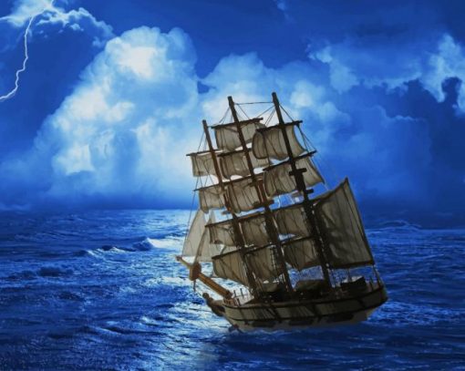 Ship Sailing In Lightning paint by number