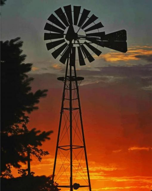 Silhouette Of Windmill paint by numbers