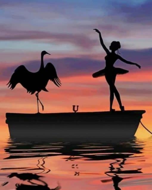 Silhouette of Girl and Bird Dancing paint by numbers