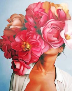 Woman With Pink Head Flowers paint by numbers