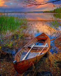 Wood Boat on The River paint by numbers