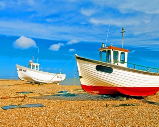 Fishing Boats On Beach paint by number