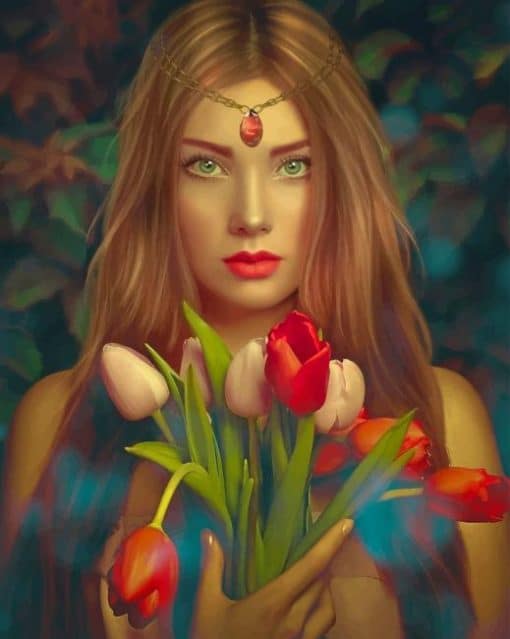 Girl With Tulips paint by number