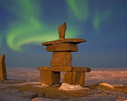 Inukshuk Stones Aurora Borealis paint by number