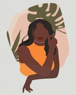 Black Woman With A Monstera Leaf paint by numbers