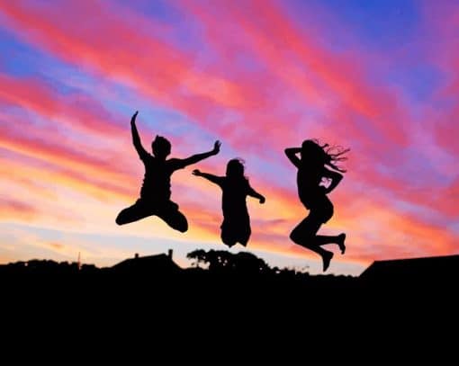 Friends Jumping For Joy Silhouette paint by number