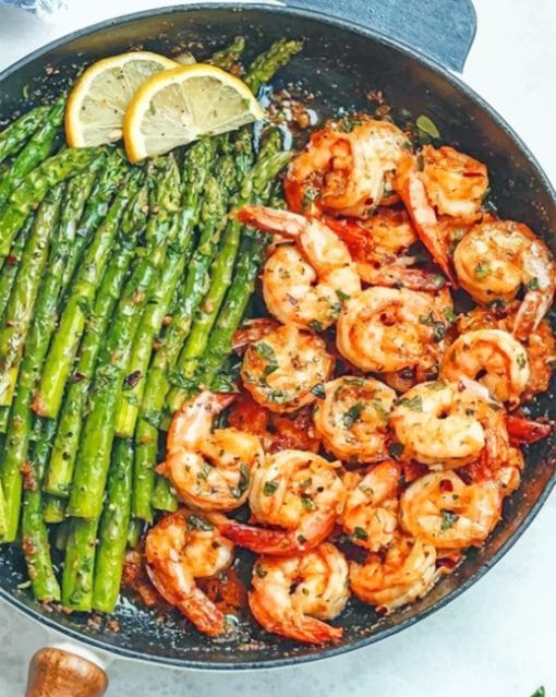 Garlic Butter Shrimp With Asparagus paint by numbers