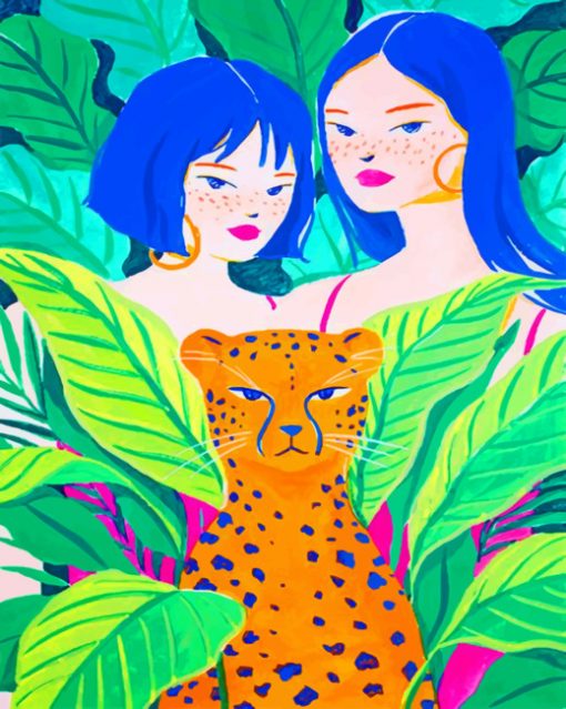 Girls With Tiger Abstract paint by numbers