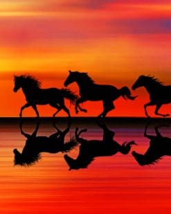 Horses Running Silhouette paint by numbers