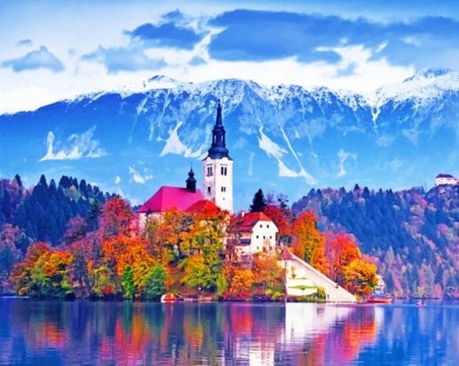 Lake Bled Castle Slovenia paint by numbers