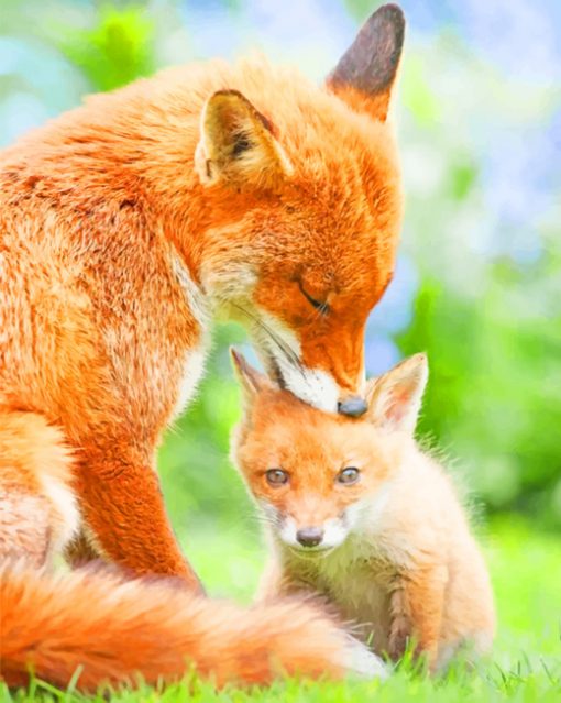 Mom And Baby Fox paint by numbers