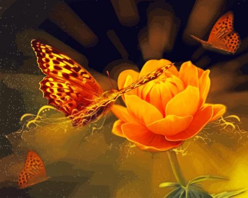 Orange Flower And Butterflies paint by number