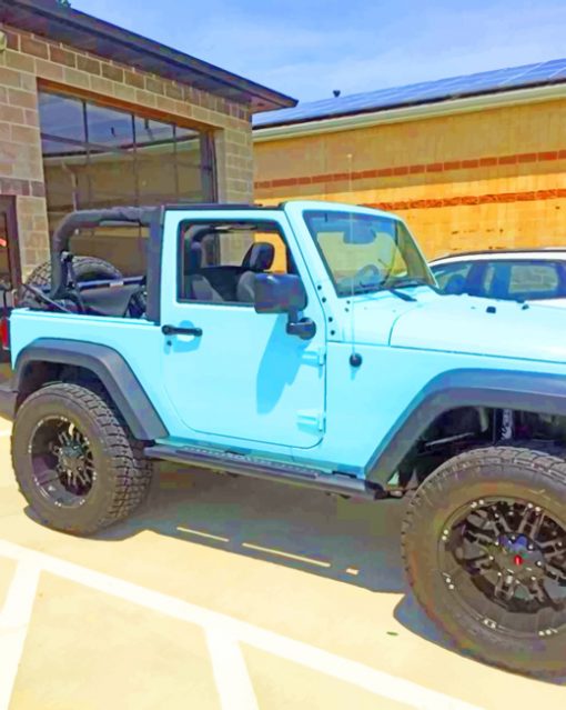 Pastel Blue Jeep Wrangler paint by numbers