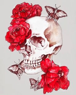 Skull With Butterfles And Flowers paint by numbers