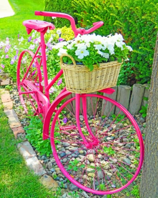 Pink Bike With Flowers Basket paint by numbers