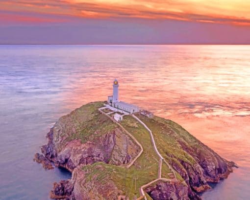 Sunset South Stack Lighthouse paint by numbers