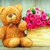 Teddy Bear And Flowers paint by numbers