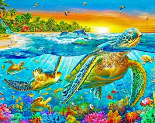 Tropical Fishes And Turtles paint by numbers