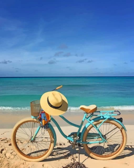 Blue Bike On The Beach Paint by numbers