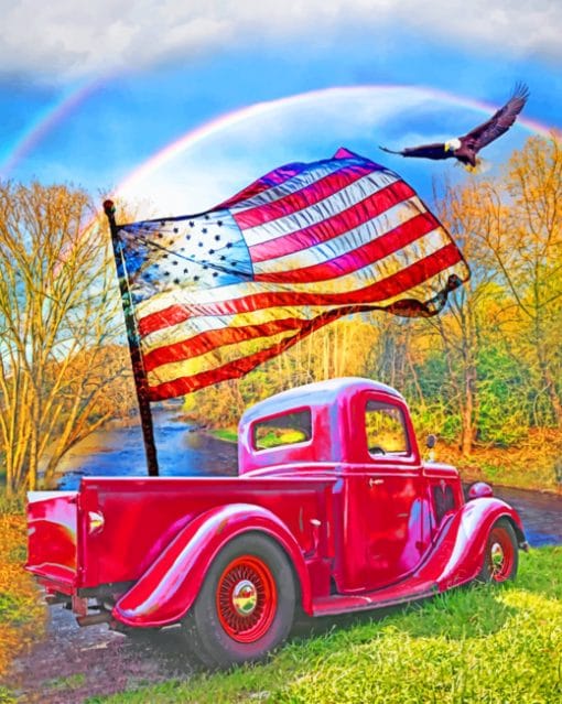 Flag And Red Truck paint by numbers