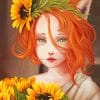 Fox Girl And Sunflowers paint by numbers